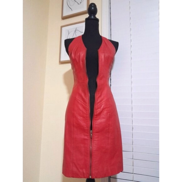 SOLD🔶️🔶️🔶️🔶️vintage red leather zip Wilson's Leather dress size small - Picture 6 of 6